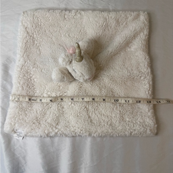 Mud Pie Lovey Unicorn Gold Horn Off White Fur Plush Pink Under Security Blanket - Picture 5 of 12